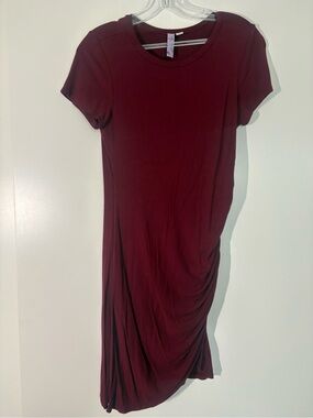 Maroon Soft T-Shirt Dress with Flattering Ruching